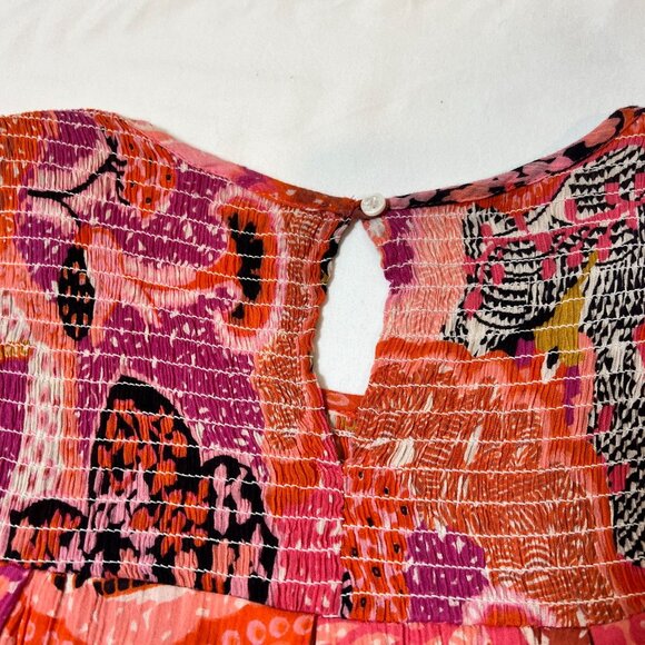 Banjanan Printed Mini Dress Flutter Sleeve Tassel Trim Floral Pink Red Large Boh - Picture 13 of 16